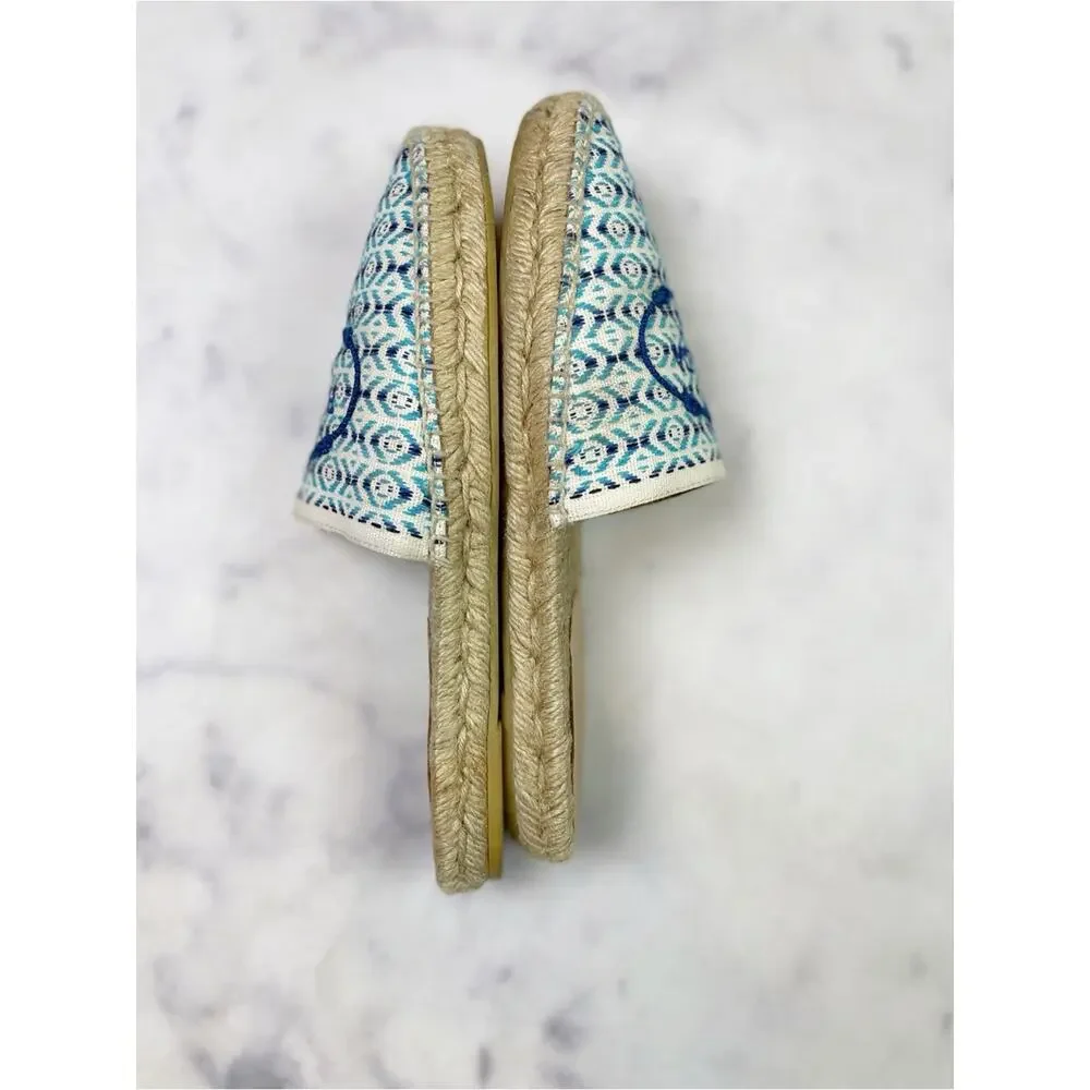 PRADA Nastro Embroidered Logo Jacquard Canvas Espadrille Mules Slip-On Sz 39 / 9